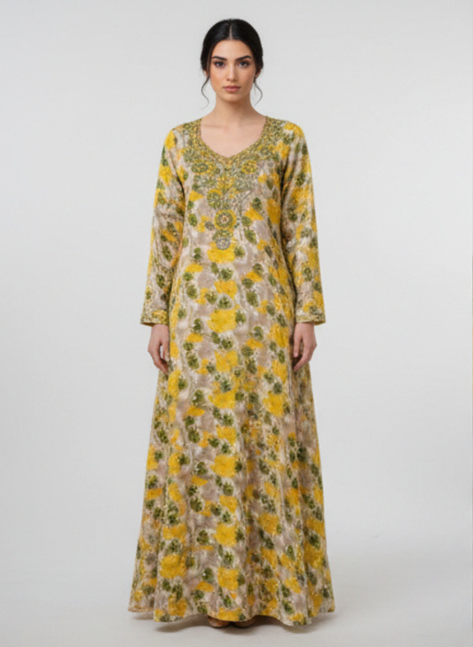 Luxury Embroidered Cotton Mukhawar with shaila (B8 yellow)