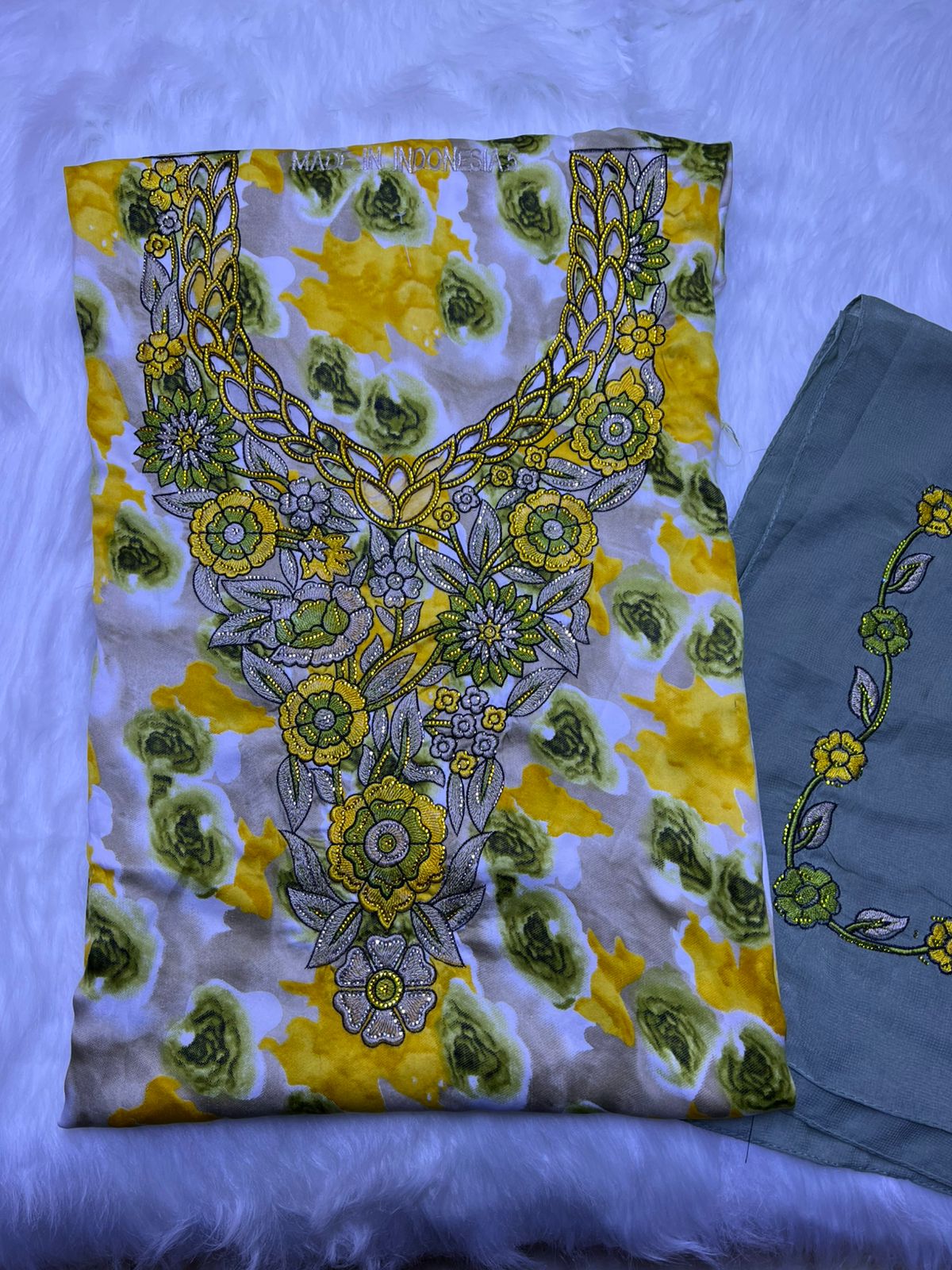 Luxury Embroidered Cotton Mukhawar with shaila (B8 yellow)