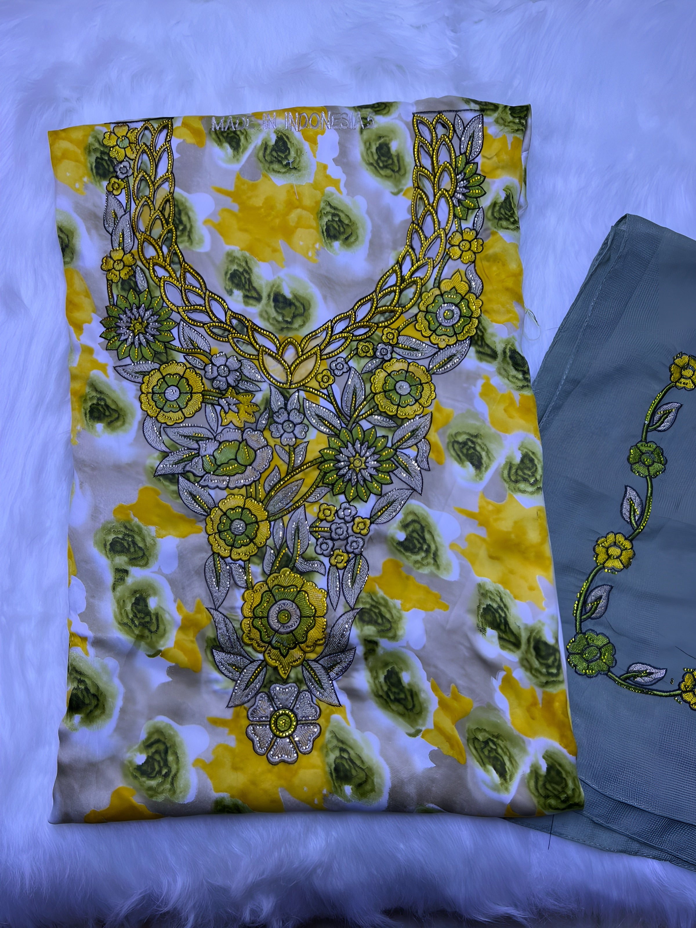 Luxury Embroidered Cotton Mukhawar with shaila (B8 yellow)